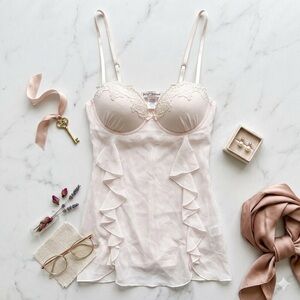 Linea Donatella Women's Lace Trim Chemise White Floral‎ Size M